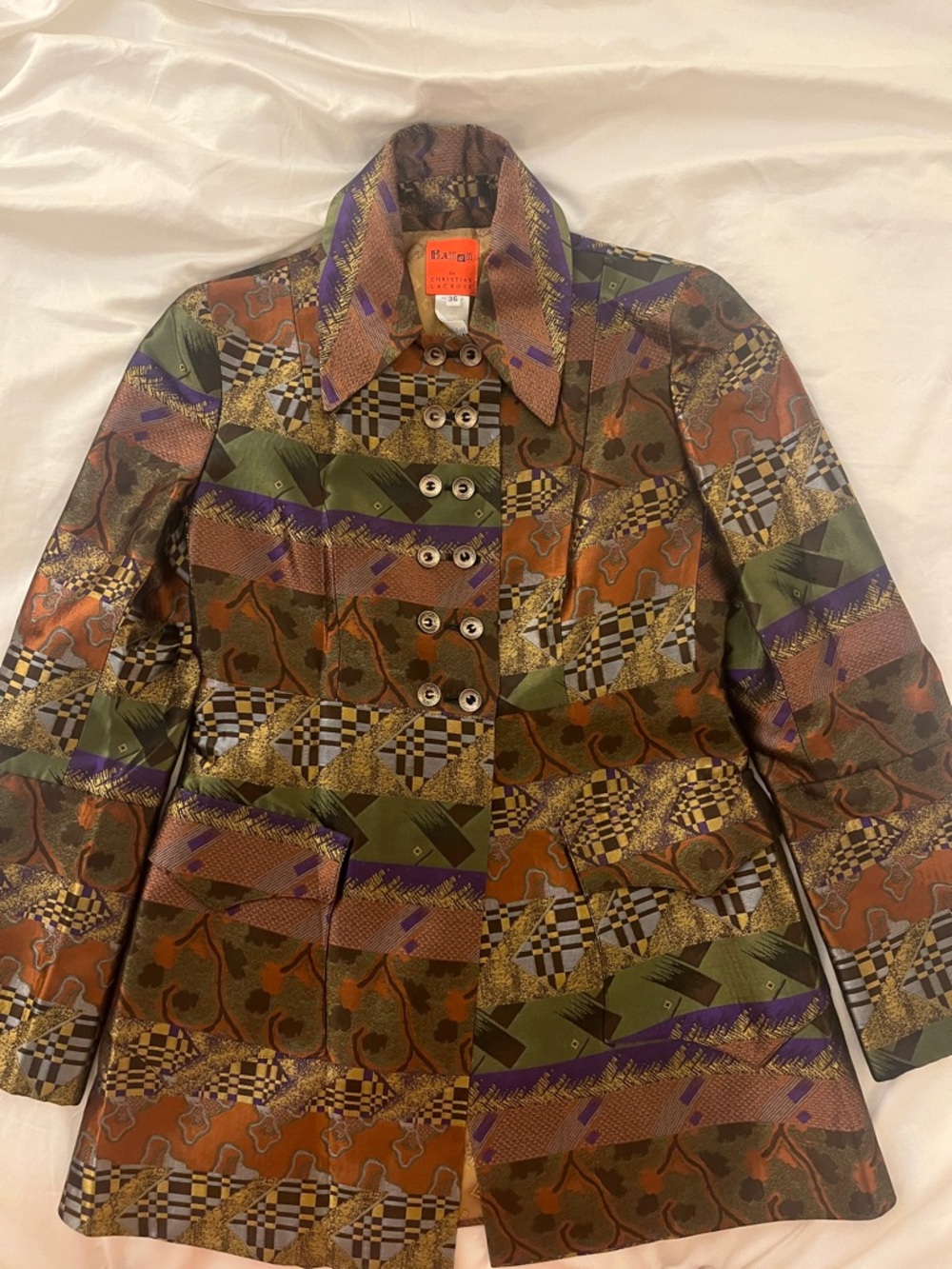 Bazar de Christian Lacroix Olive Green, Rust Orange & Purple Patterned Jacket